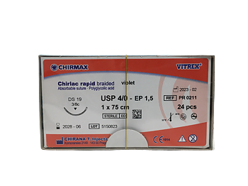 Chirlac Rapid sutur 4-0, DS 19 mm needle, 75 cm violet