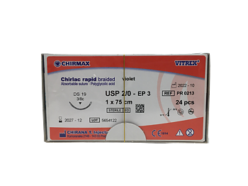 Chirlac Rapid sutur 2-0, DS 19 mm needle, 70 cm violet