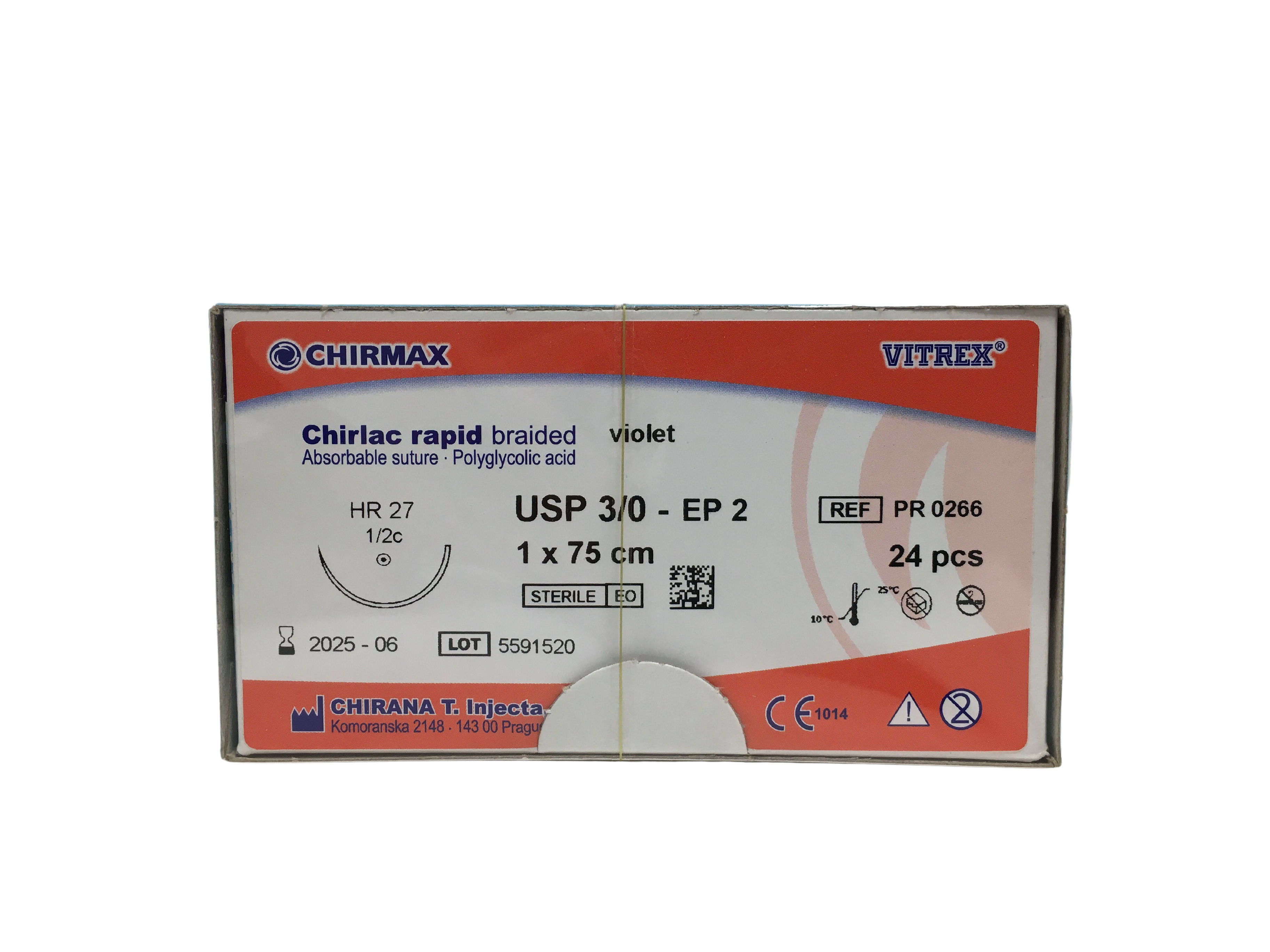Chirlac Rapid sutur 3-0, HR 27 mm needle, 70 cm violet