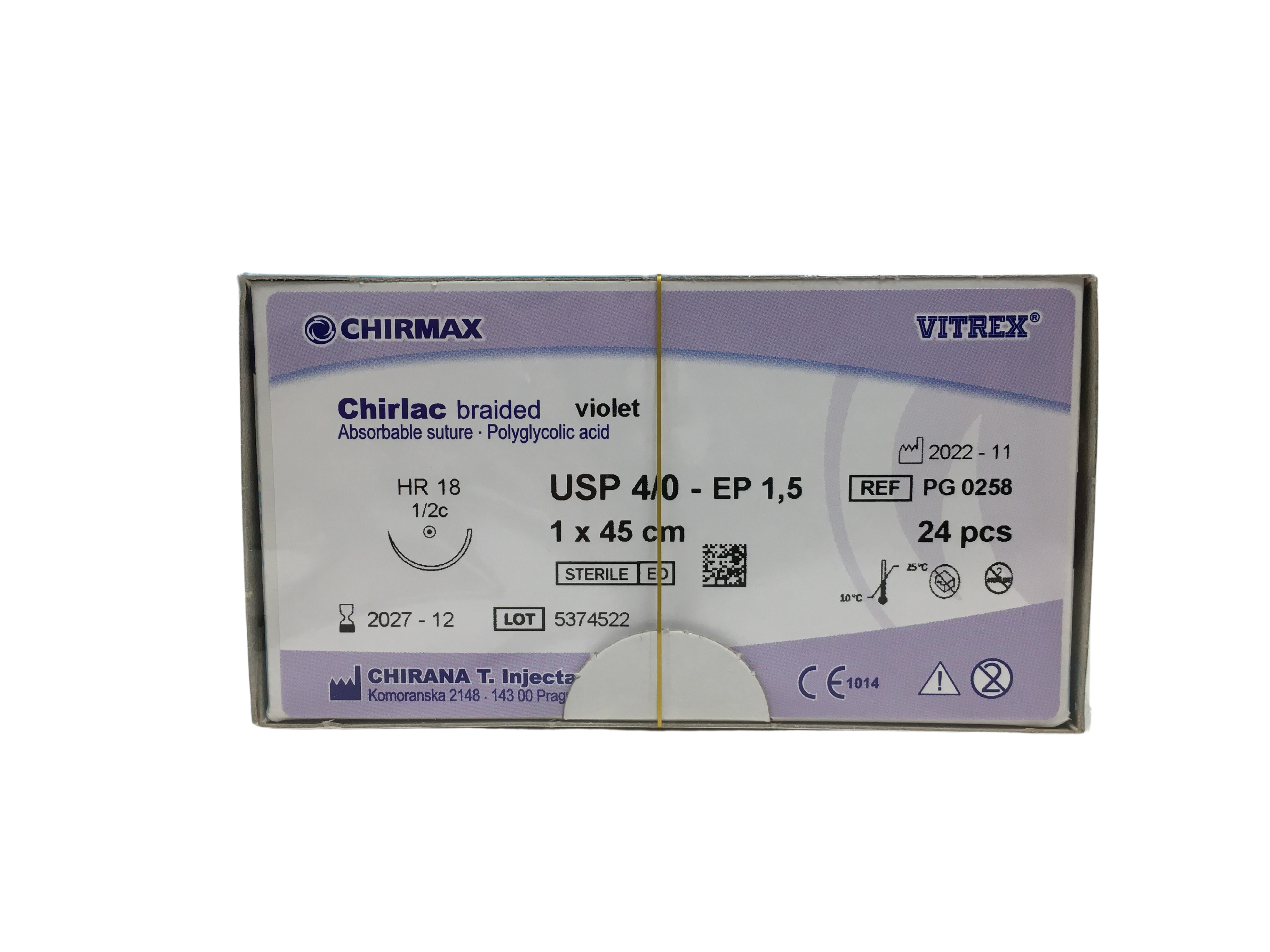 Chirlac suture 4-0, HR 18 needle, 45 cm violet