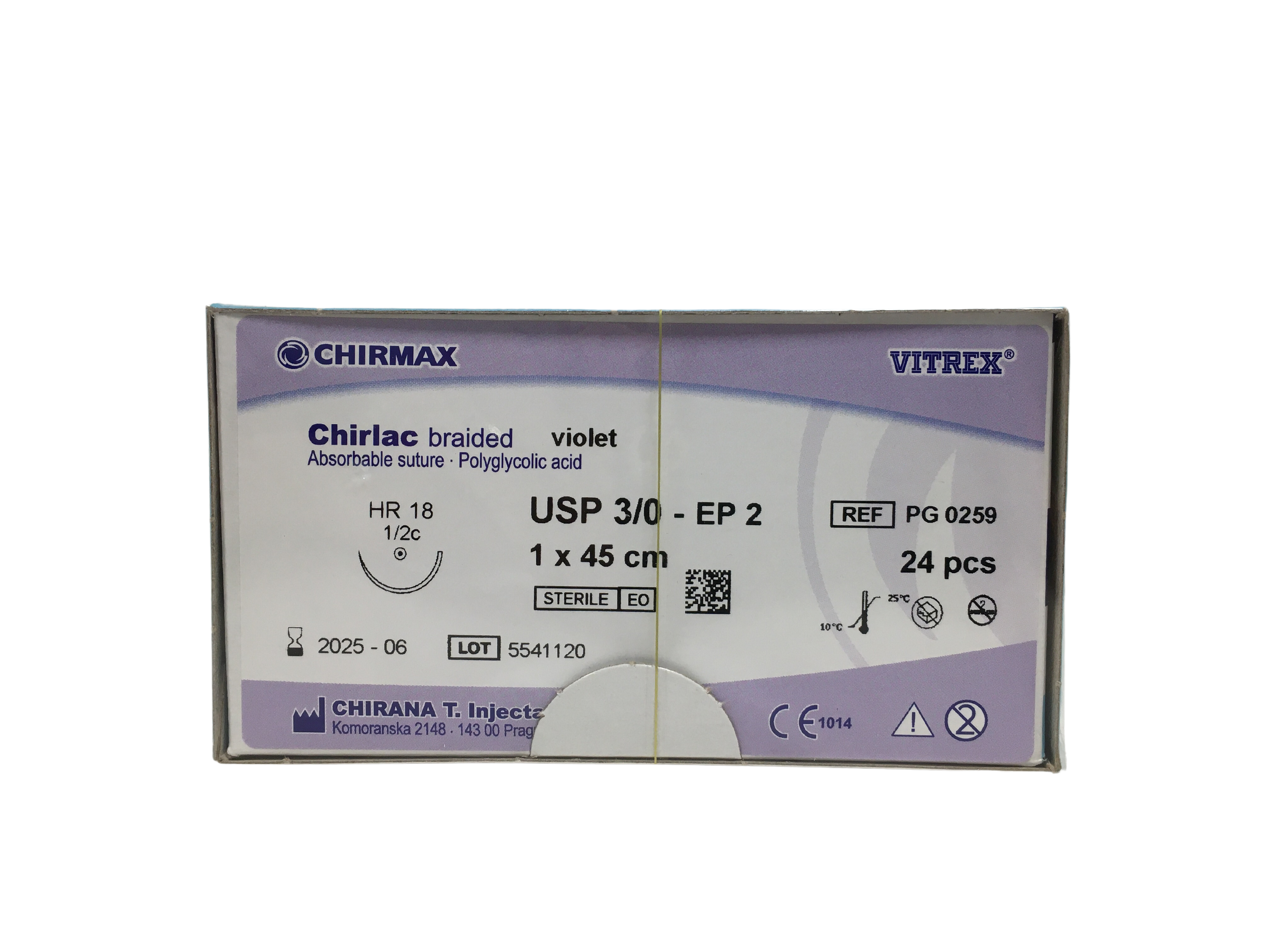 Chirlac sutur 3-0, HR 18 needle, 45 cm violet
