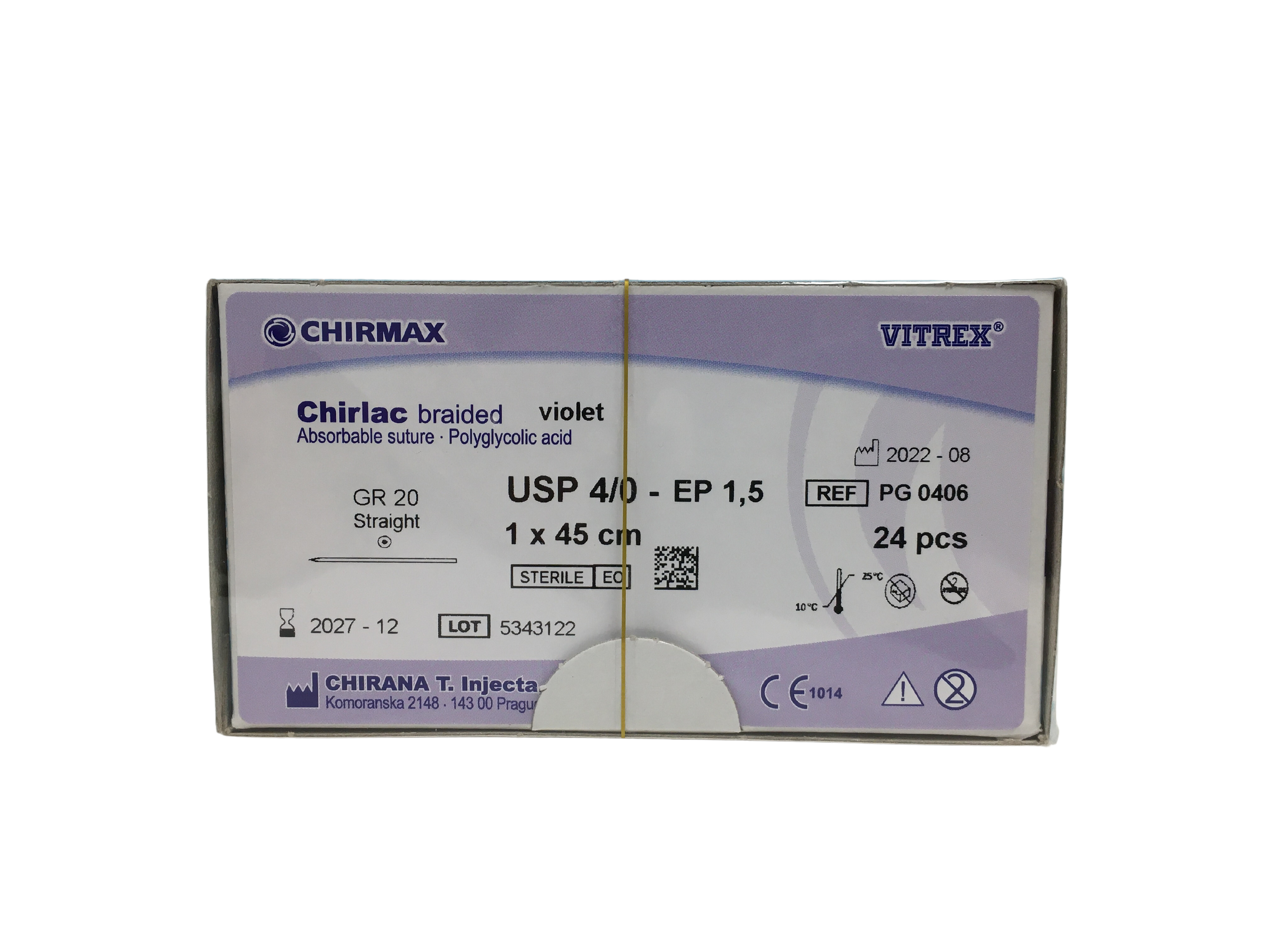 Chirlac sutur 4-0, GR 20 mm straight needle, 45 cm violet