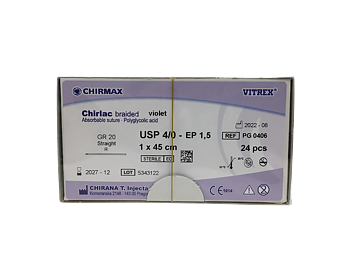 Chirlac suture 4-0, GR 20 mm straight needle, 45 cm violet