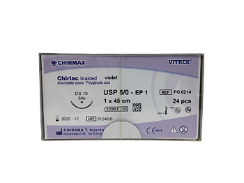 Chirlac suture 5-0, DS 19 mm needle, 45 cm violet