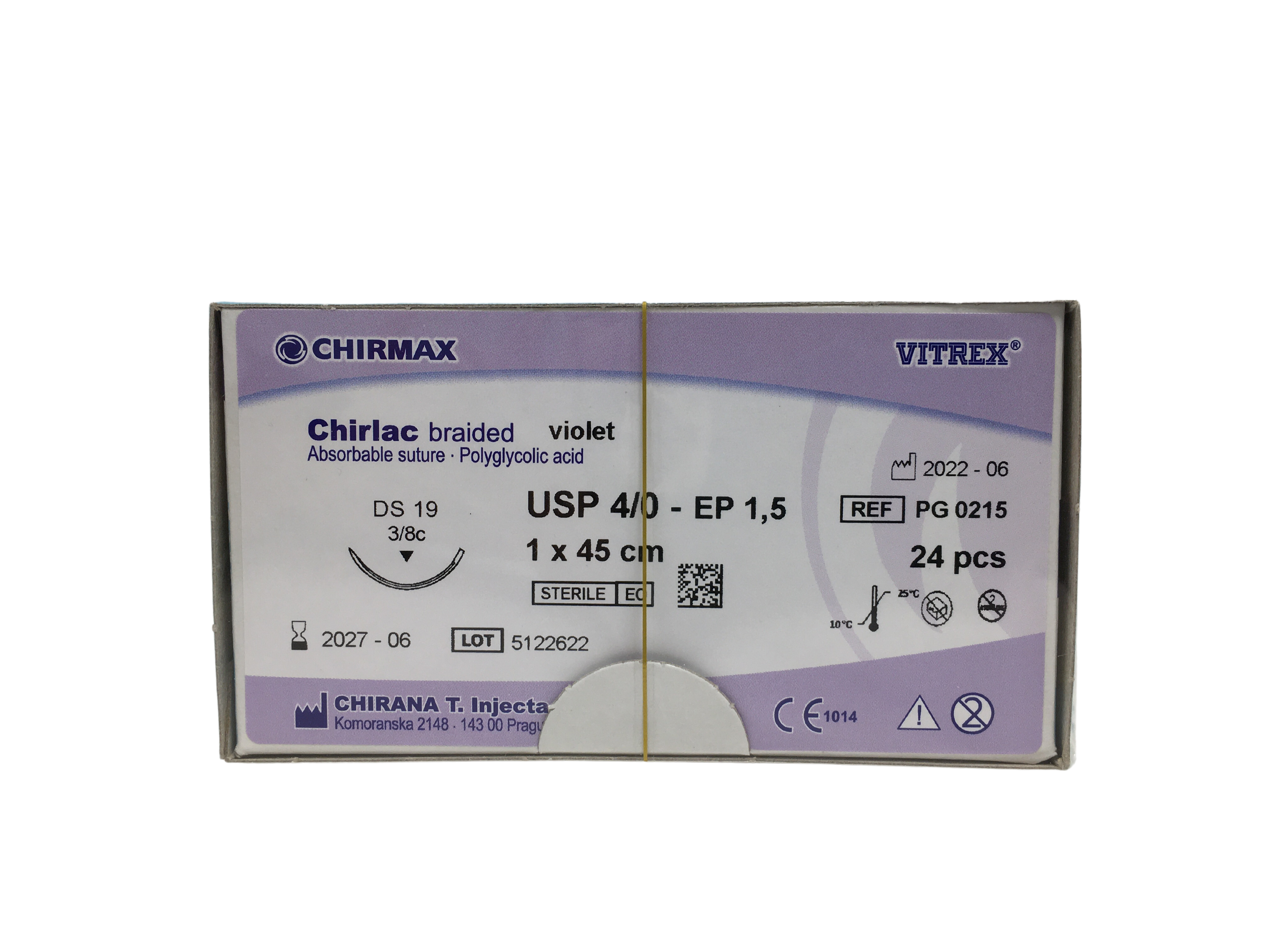 Chirlac suture 4-0, DS 19 mm needle, 45 cm violet