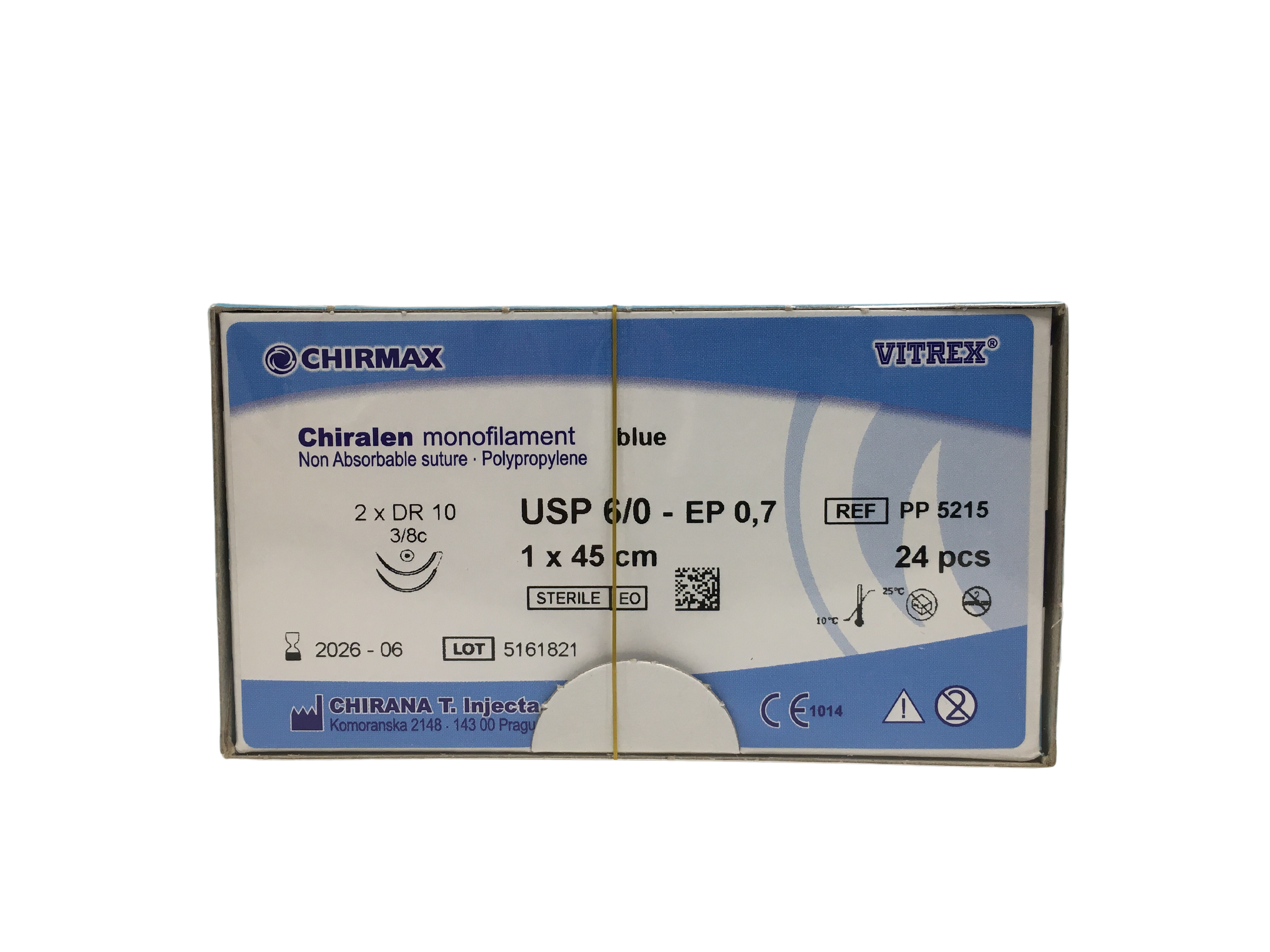 Chiralen sutur 6-0, 2 x DR 10 mm needles, 45 cm blue