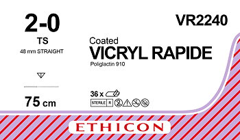 Vicryl Rapid sutur 2-0, VR2240, TS 48 mm straight needle, 75 cm undyed