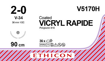 Vicryl Rapid sutur 2-0, V5170H, V-34 needle, 90 cm undyed