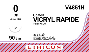 Vicryl Rapid sutur 0, V4851H, CP 90 cm undyed
