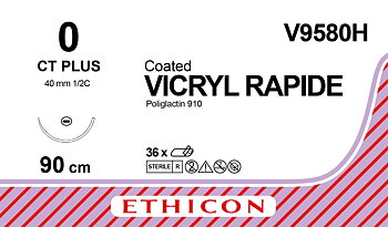 Vicryl Rapid sutur 0, V9580H, CT 90 cm undyed