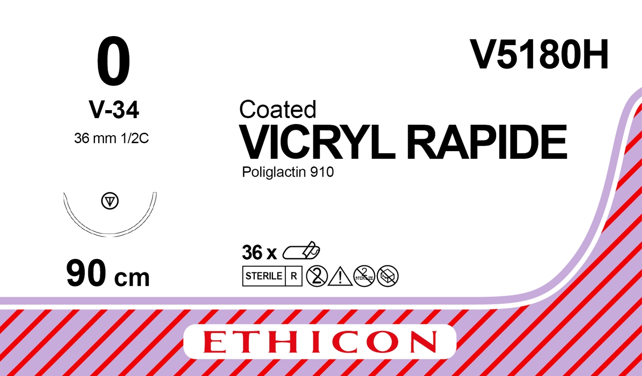 Vicryl Rapide suture 0, V5180H, V-34 90 cm undyed