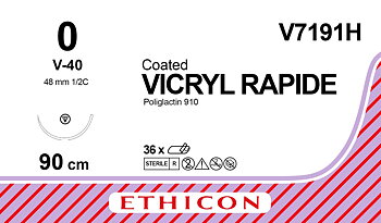 Vicryl Rapid sutur 0, V7191H, V-40 90 cm undyed
