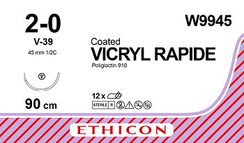 Vicryl Rapid sutur 2-0, W9945, V-39 90 cm undyed