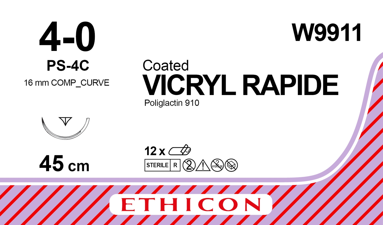 Vicryl Rapid sutur 4-0, W9911, PS-4C 45 cm undyed
