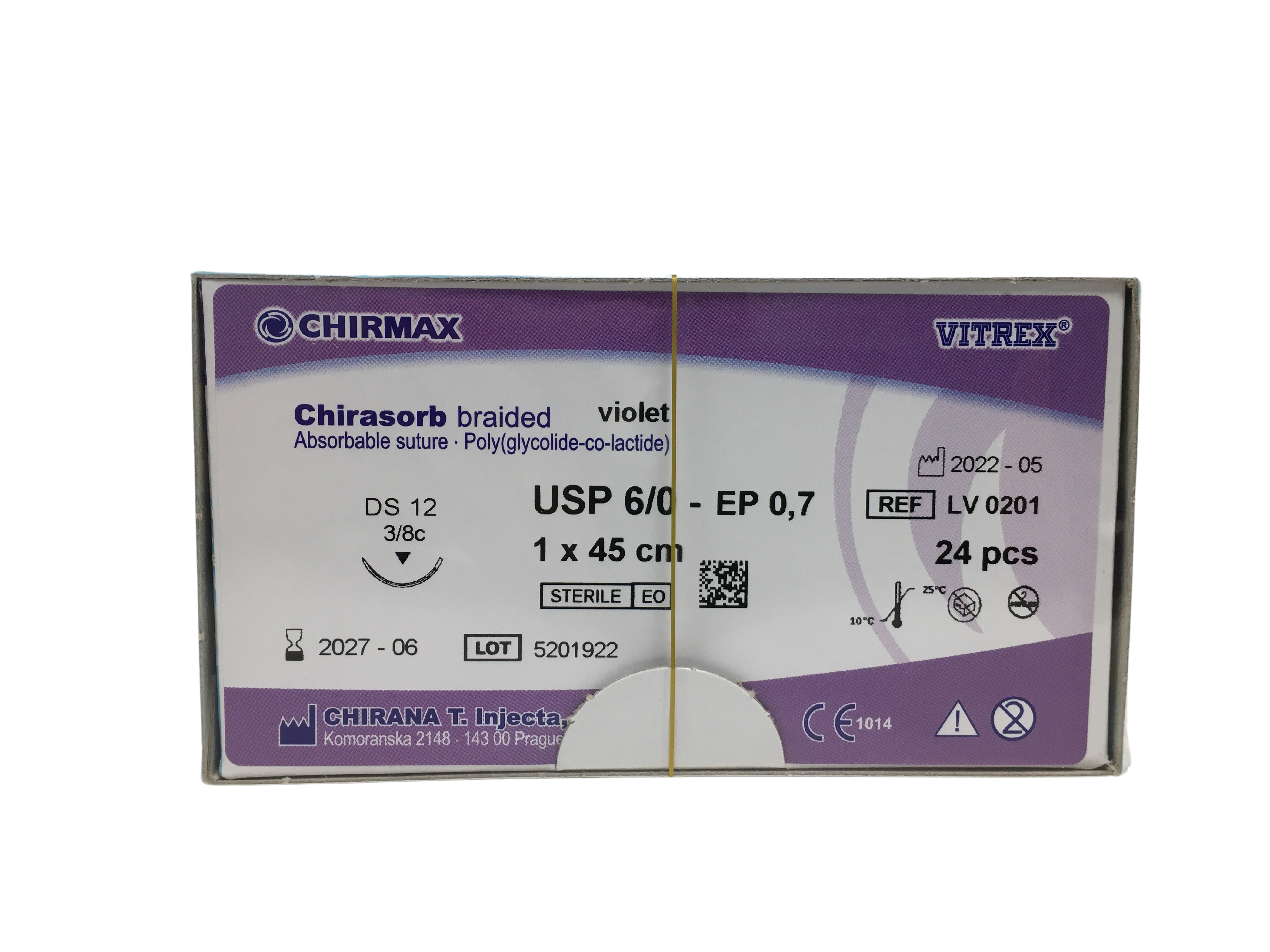  Chirasorb suture 6-0, DS 12 mm needle, 45 cm violet