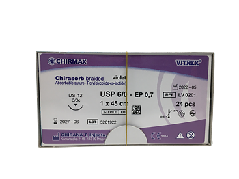  Chirasorb sutur 6-0, DS 12 mm needle, 45 cm violet