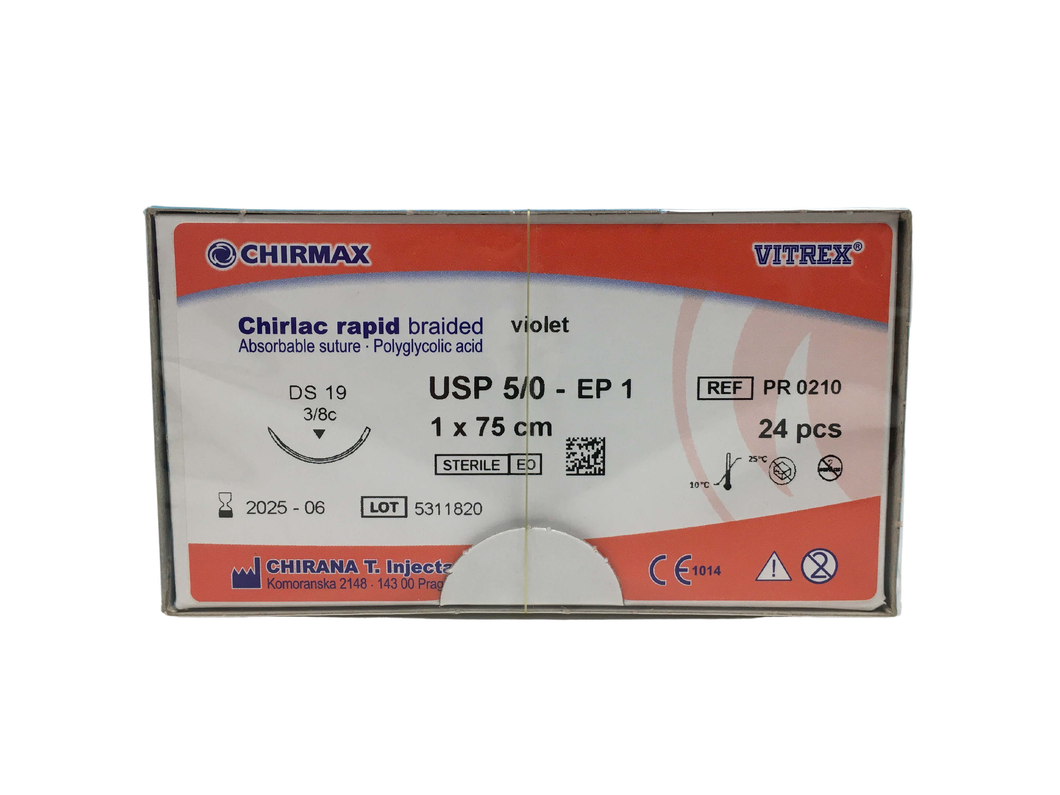 Chirlac Rapid sutur 5-0, DS 19 mm needle, 70 cm violet