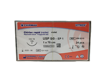 Chirlac Rapid sutur 5-0, DS 19 mm needle, 70 cm violet