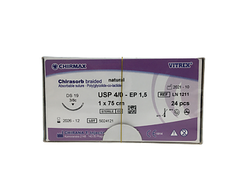  Chirasorb sutur 4-0, DS 19 mm needle, 75 cm undyed