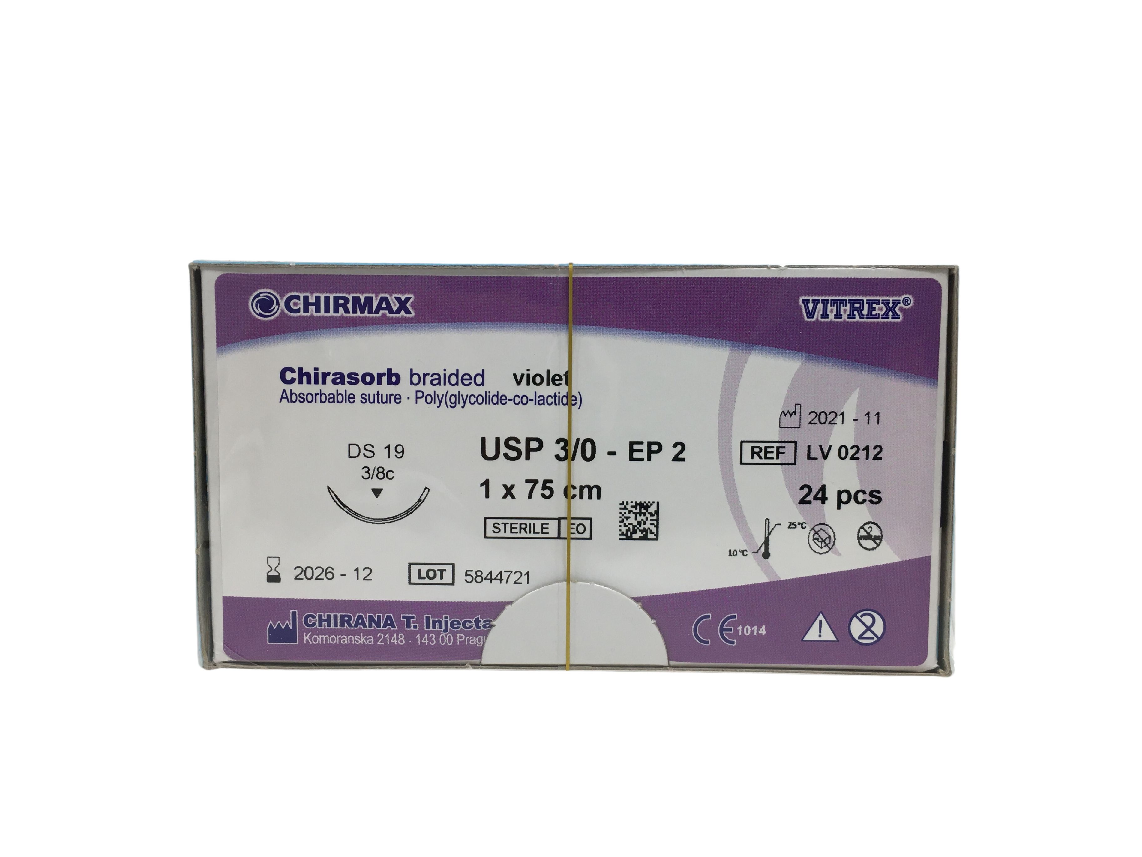  Chirasorb sutur 3-0, DS 19 mm needle, 75 cm violet