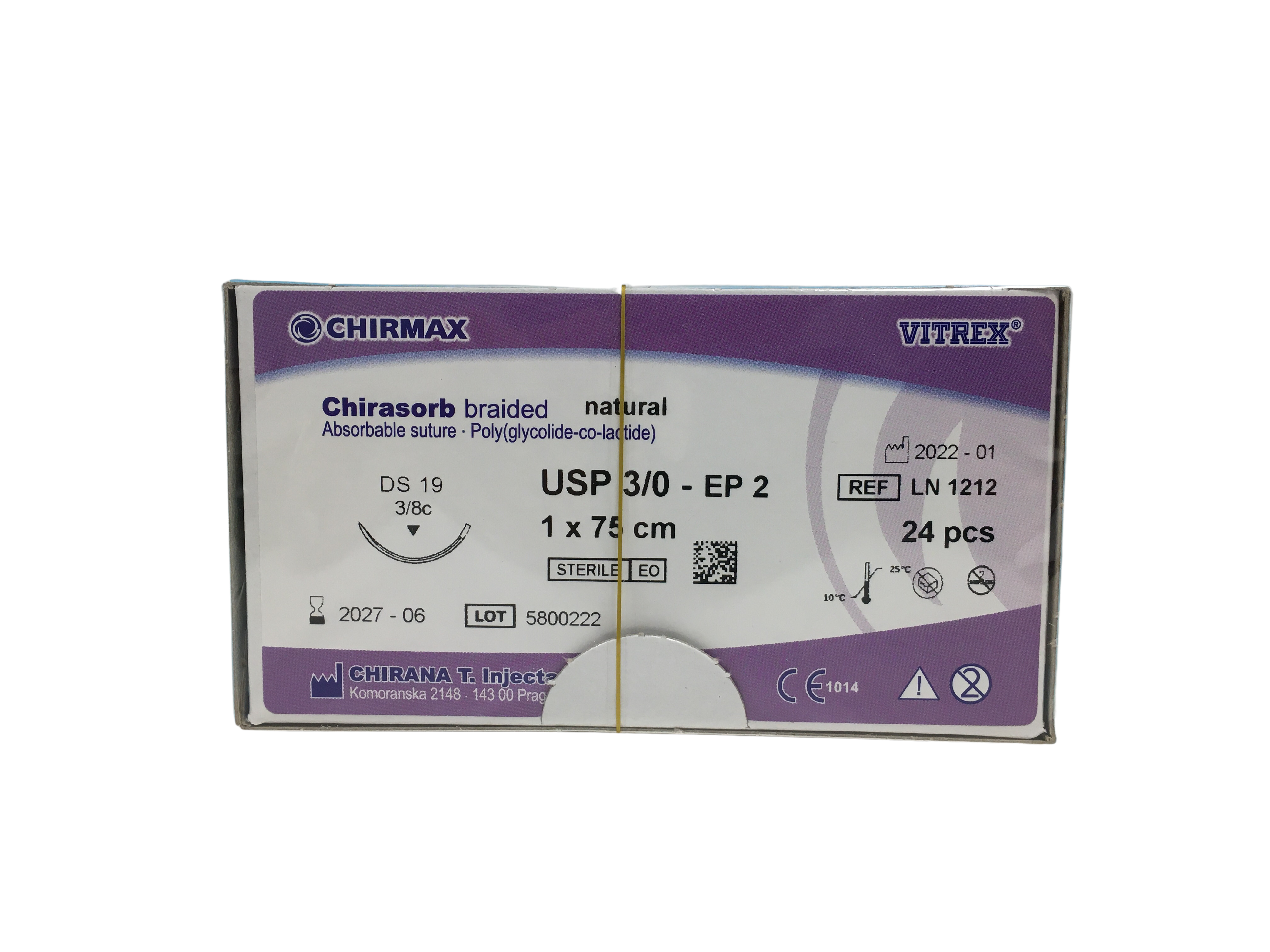  Chirasorb suture 3-0, DS 19 mm needle, 75 cm undyed