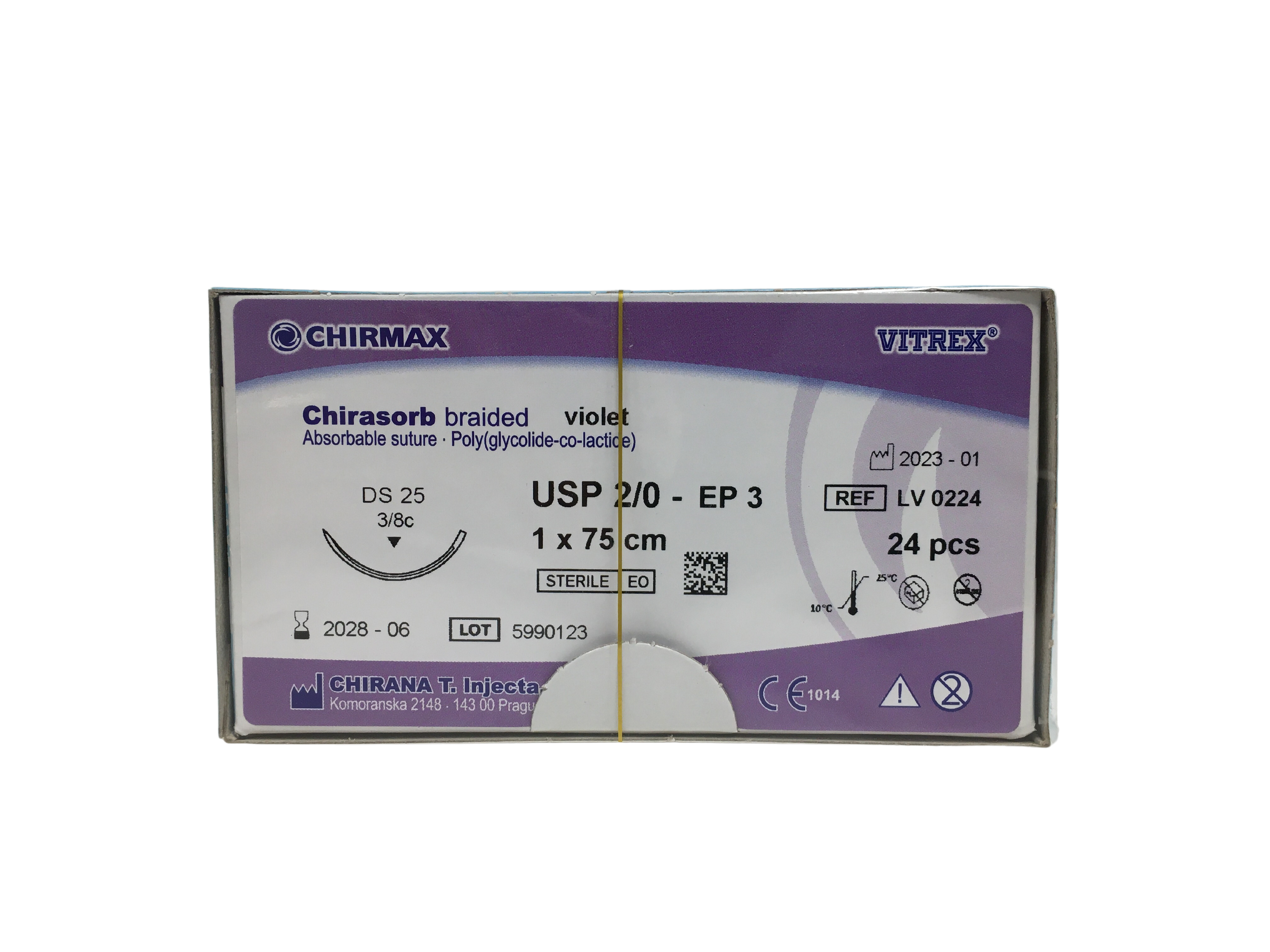  Chirasorb suture 2-0, DS 25 mm needle, 75 cm violet