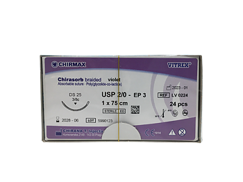  Chirasorb sutur 2-0, DS 25 mm needle, 75 cm violet