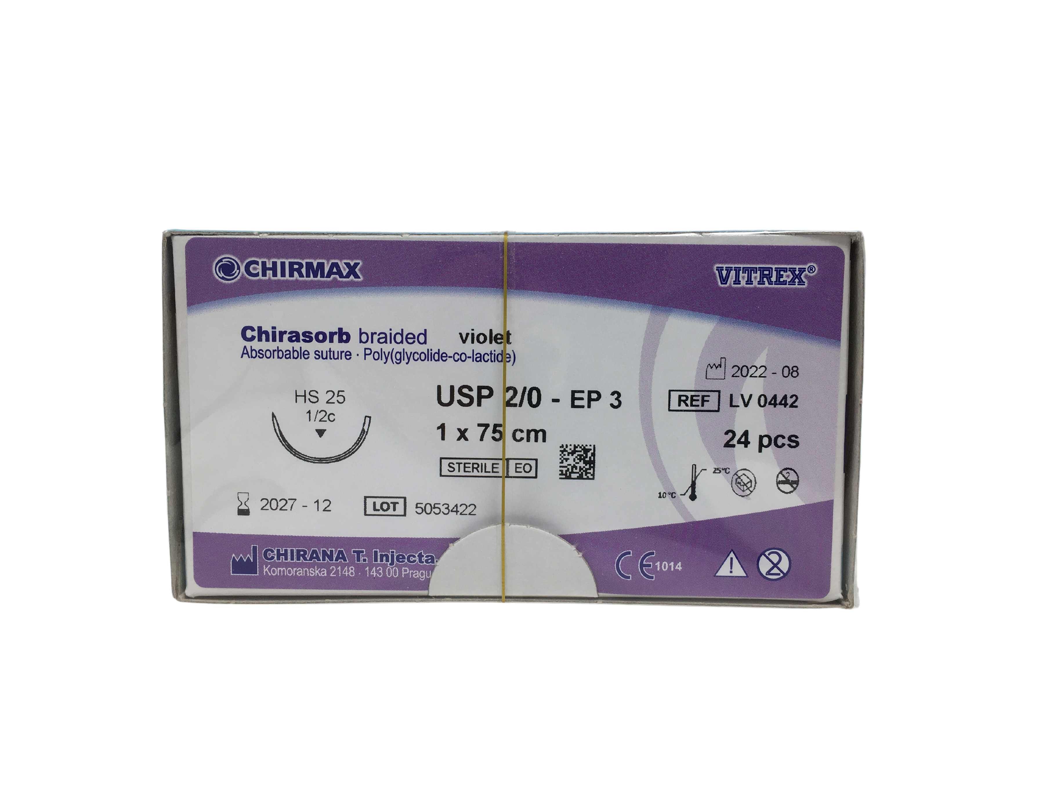  Chirasorb suture 2-0, HS 25 mm needle, 75 cm violet