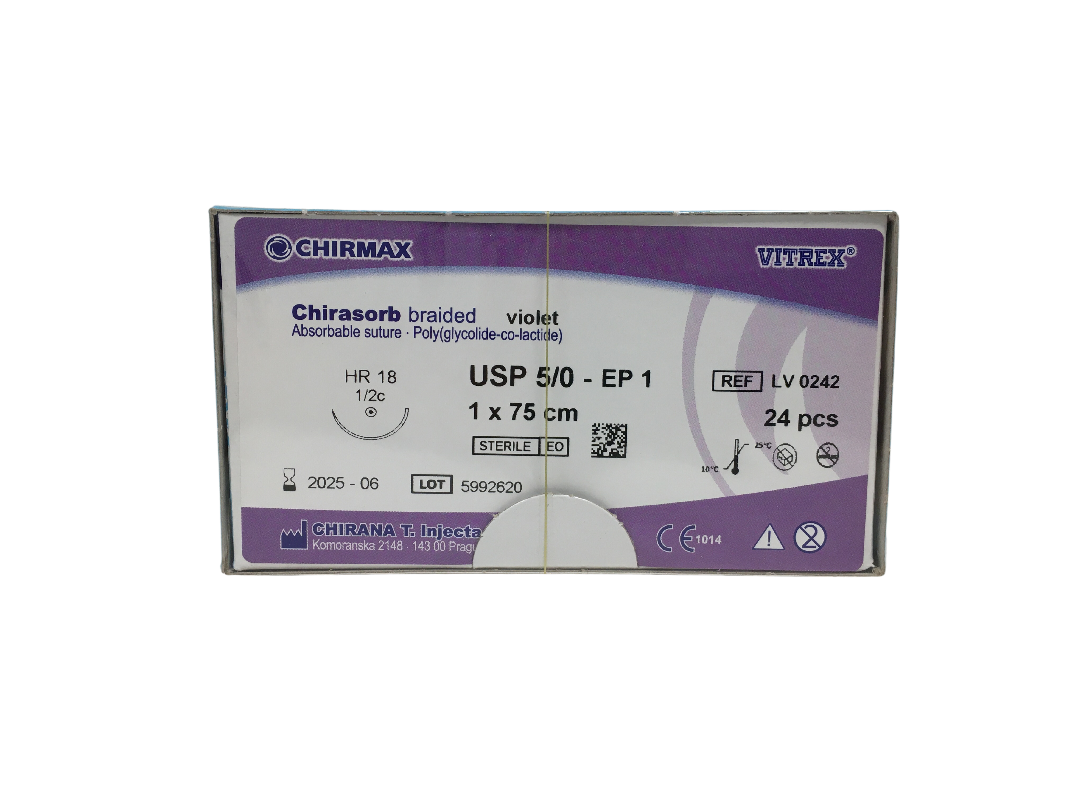  Chirasorb suture 5-0, HR 18 mm needle, 75 cm violet