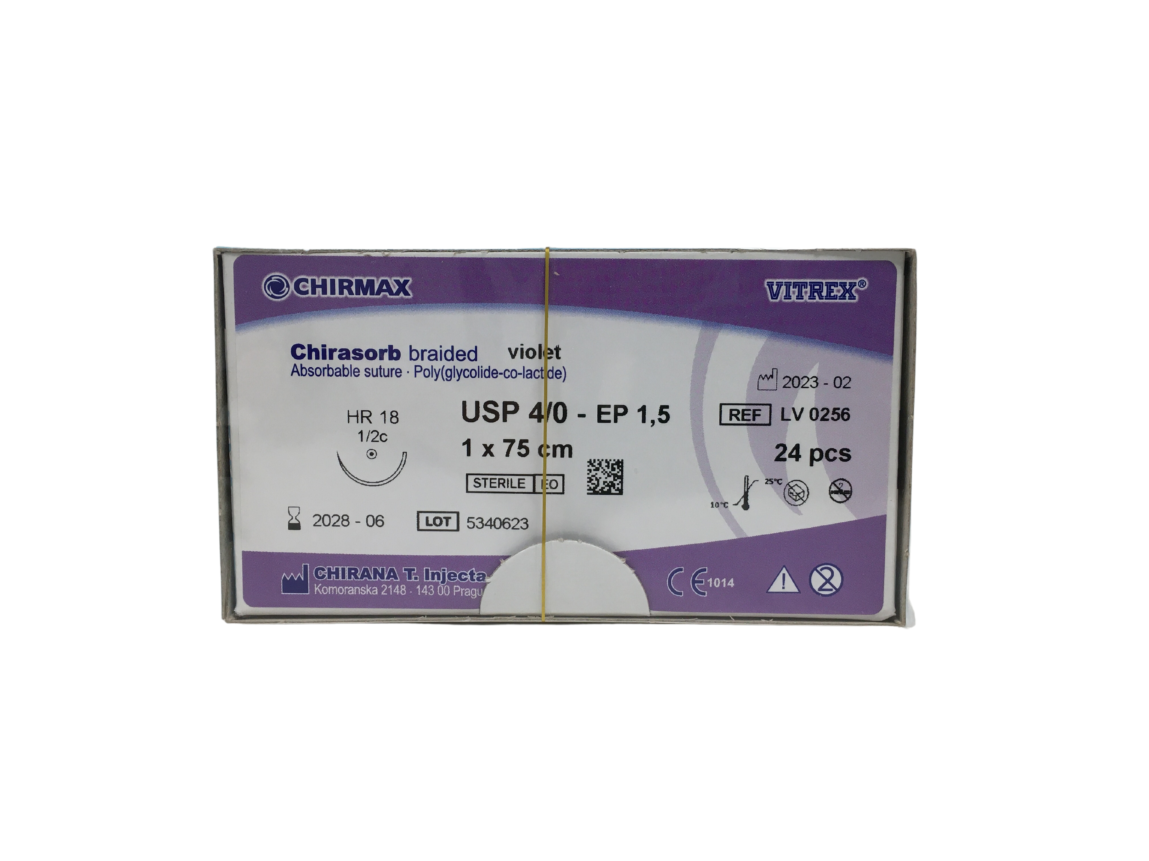  Chirasorb suture 4-0, HR 18 mm needle, 75 cm violet
