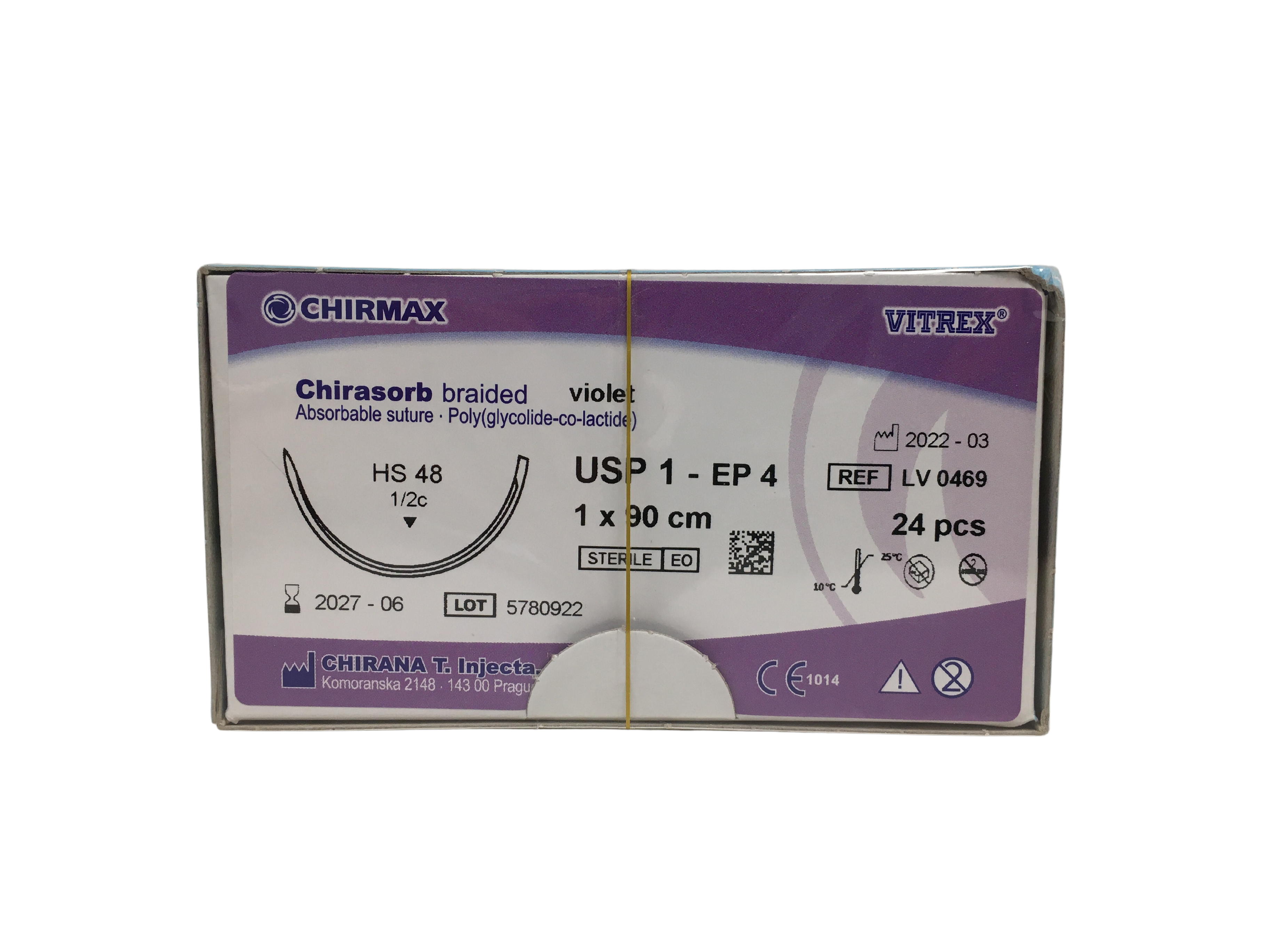  Chirasorb suture 1, HS 48 mm needle, 90 cm violet