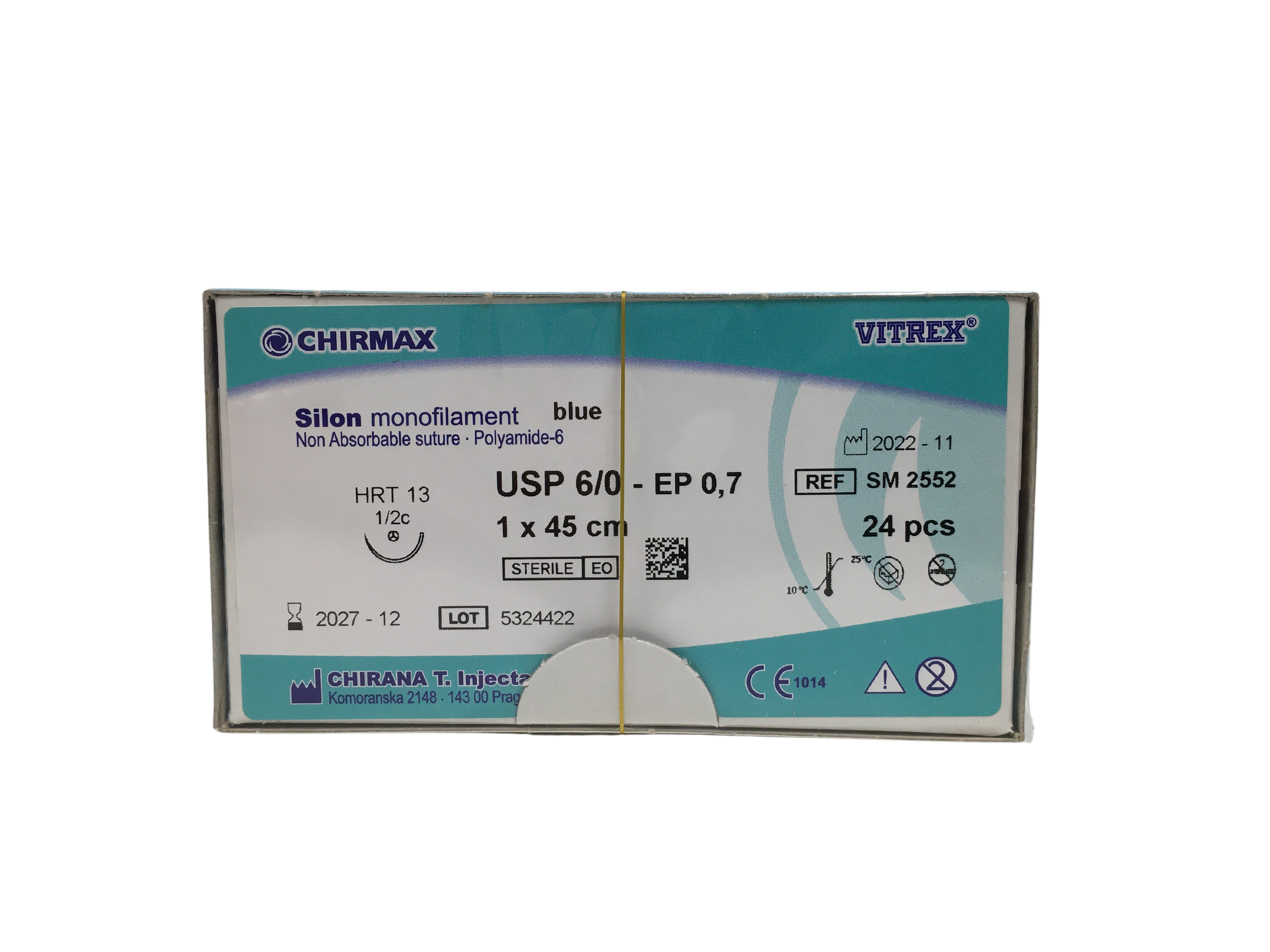 Silon suture 6-0, HRT 13 mm needle, 45 cm blue