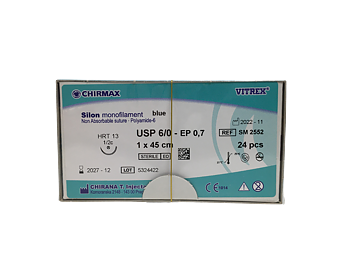 Silon suture 6-0, HRT 13 mm needle, 45 cm blue