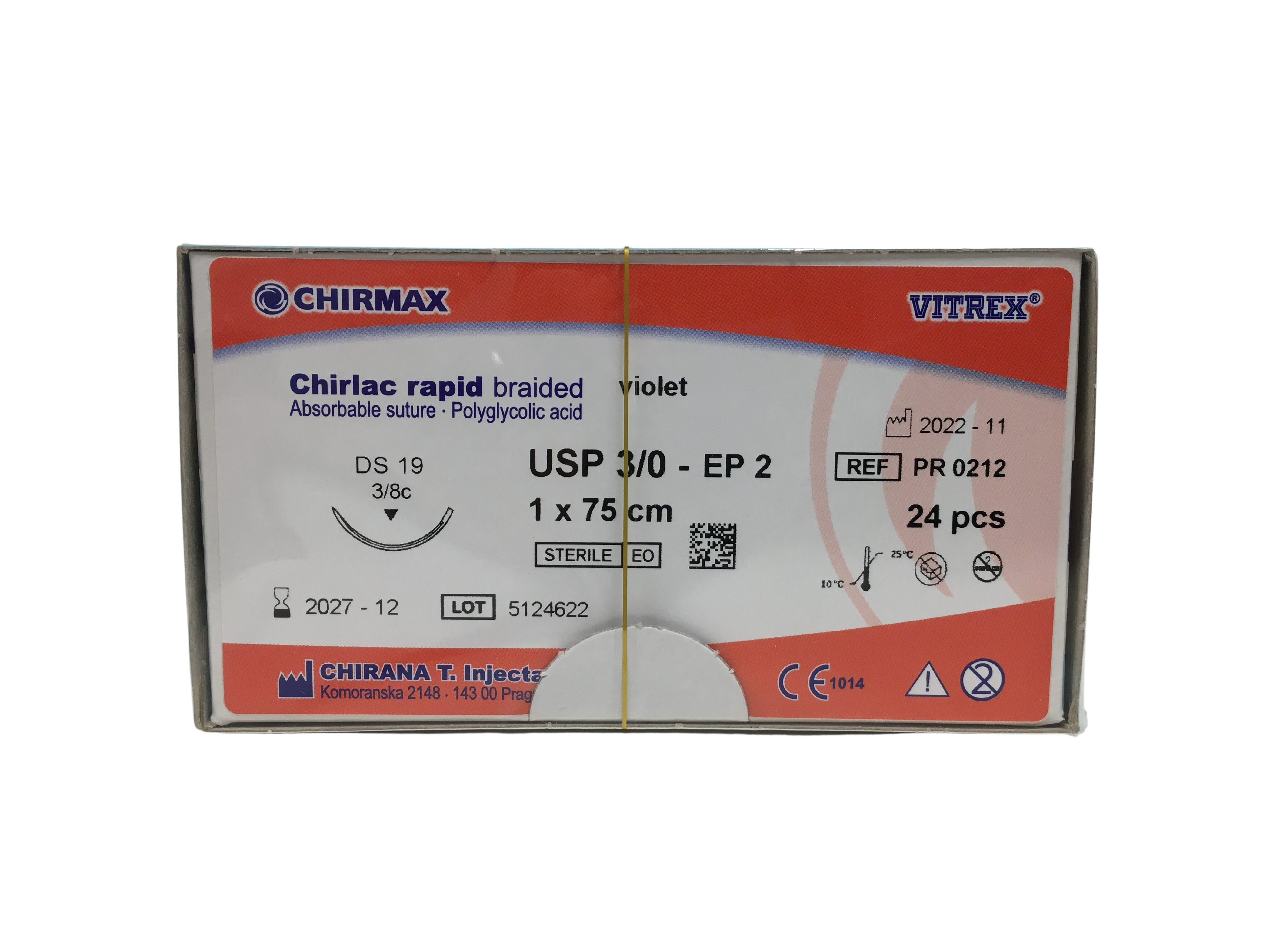 Chirlac Rapid sutur 3-0, DS 19 mm needle, 70 cm violet