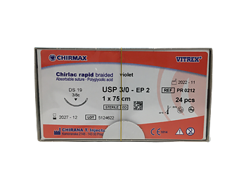 Chirlac Rapid sutur 3-0, DS 19 mm needle, 70 cm violet