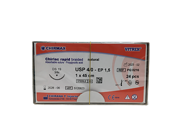 Chirlac Rapid sutur 4-0, DS 19 mm needle, 45 cm undyed