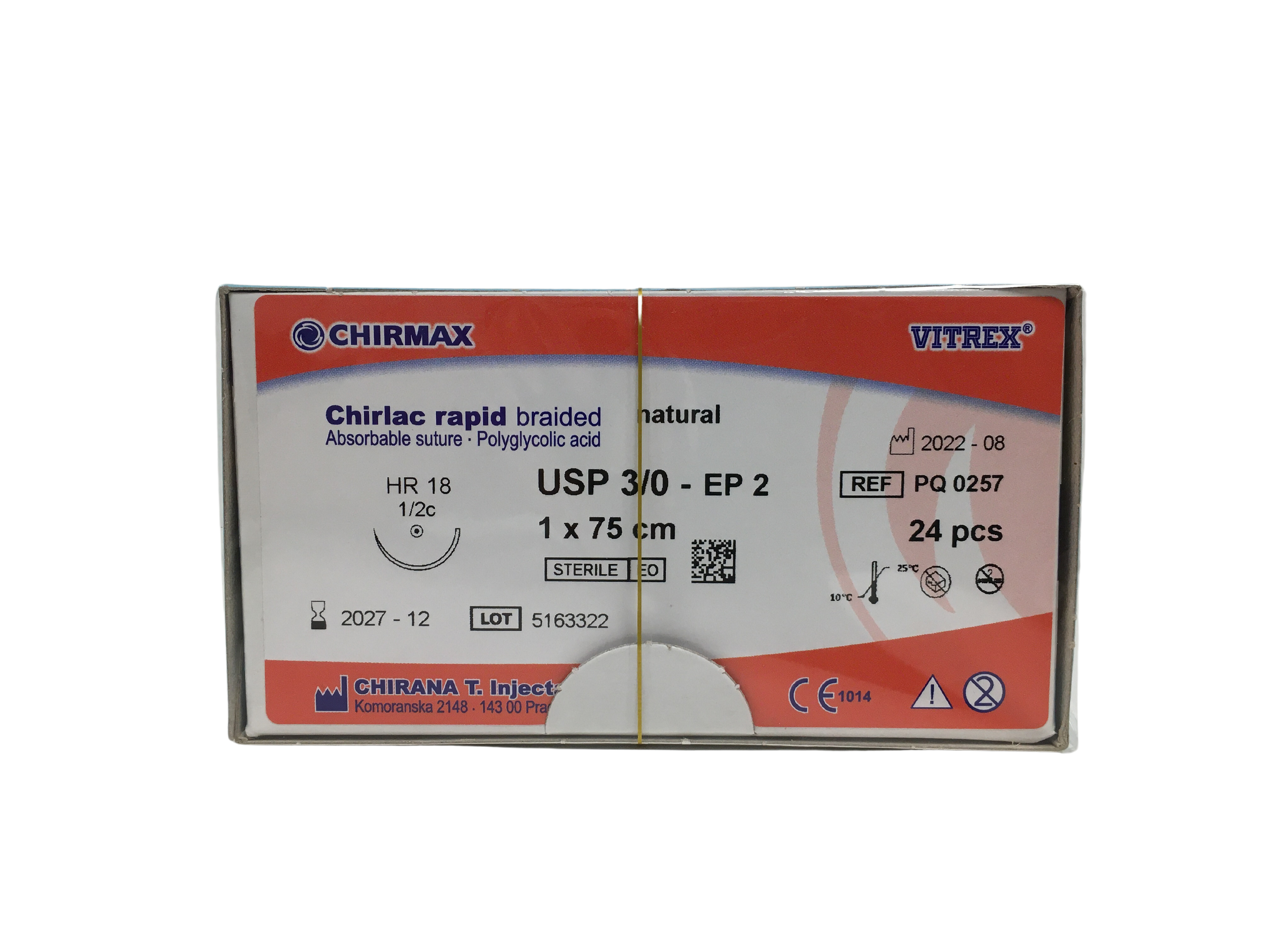 Chirlac Rapid sutur 3-0, HR 18 mm needle, 70 cm undyed