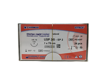 Chirlac Rapid sutur 3-0, HR 18 mm needle, 70 cm undyed