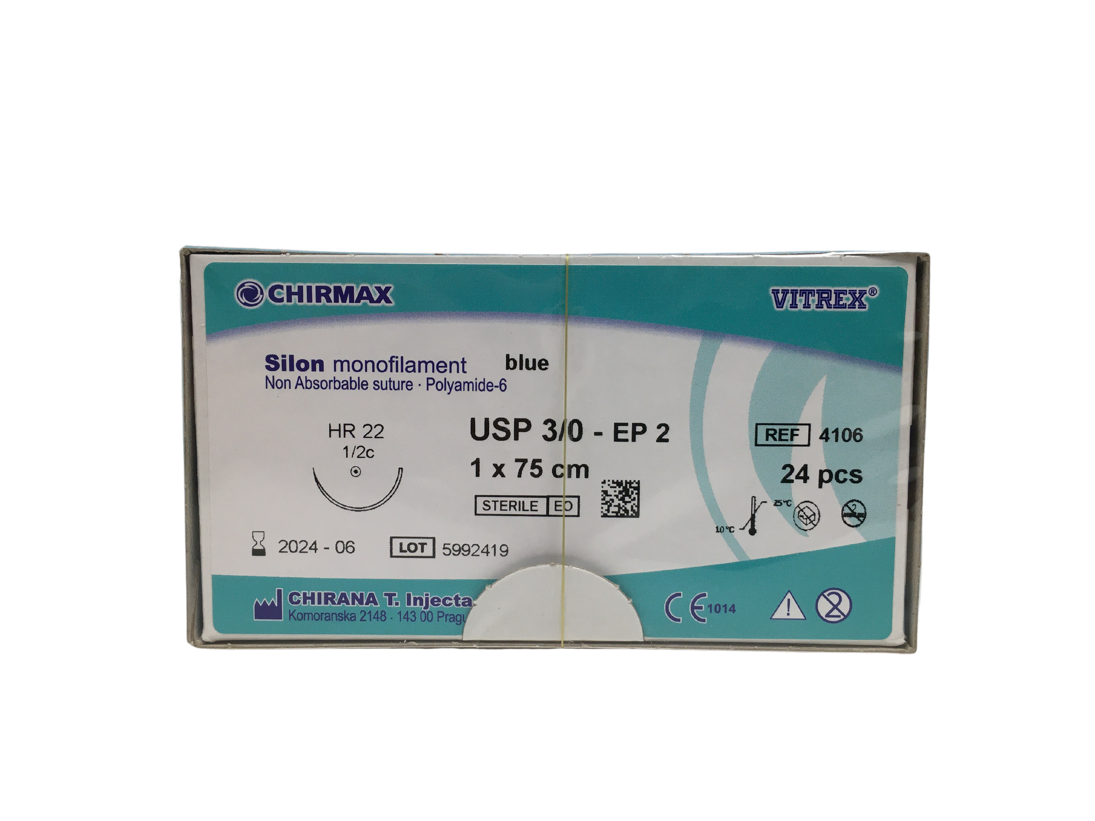 Silon sutur 3-0, HR 22 mm needle, 75 cm blue