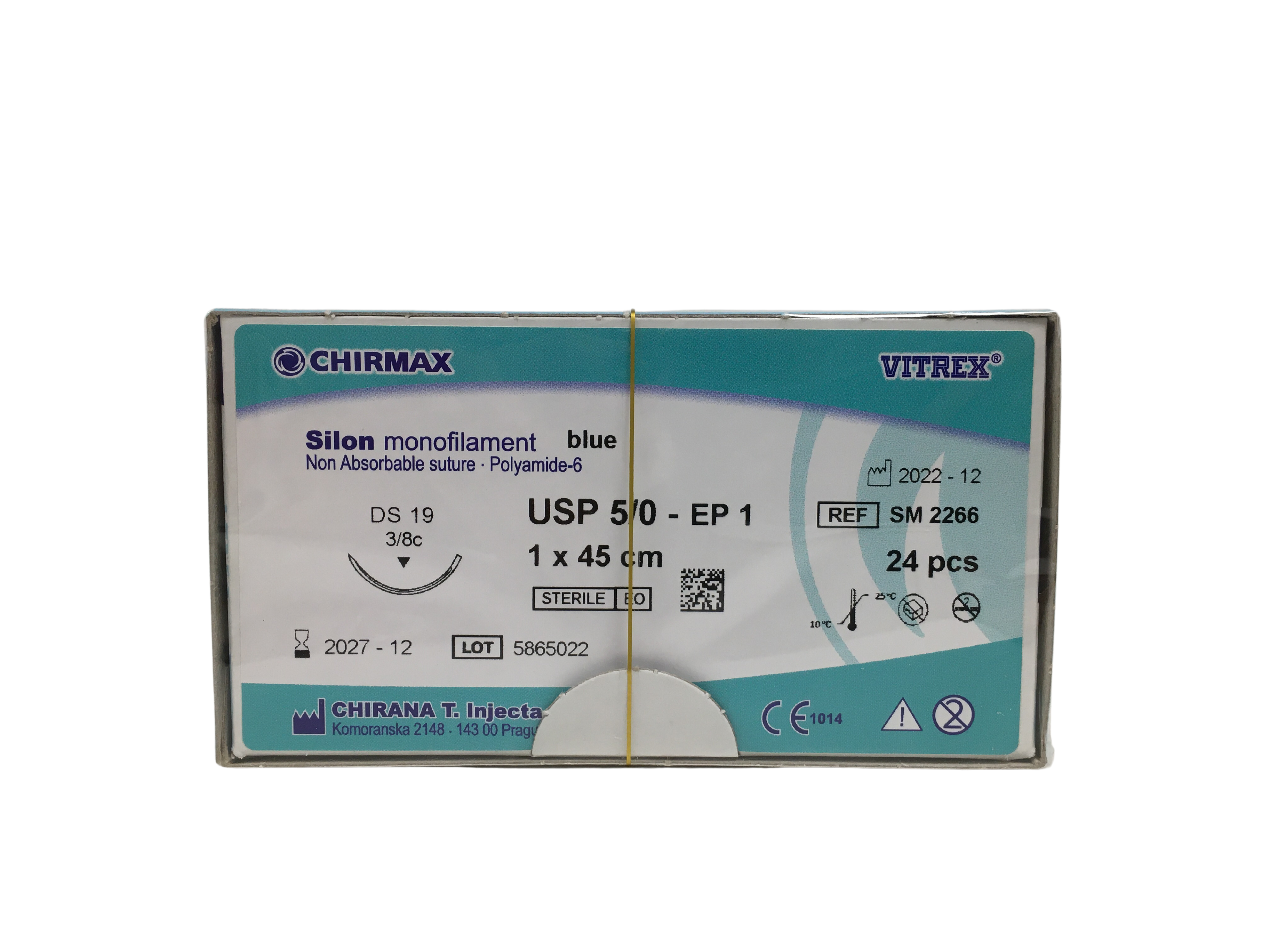 Silon suture 5-0, DS 19 mm needle, 45 cm blue