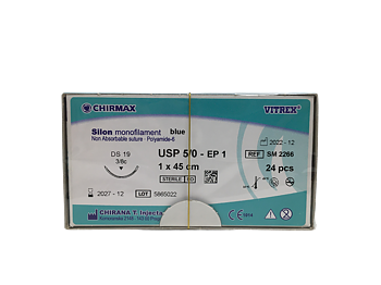 Silon suture 5-0, DS 19 mm needle, 45 cm blue