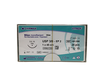 Silon suture 3-0, DS 19 mm needle, 45 cm blue