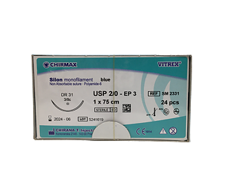 Silon suture 2-0, DR 31 mm needle, 75 cm blue