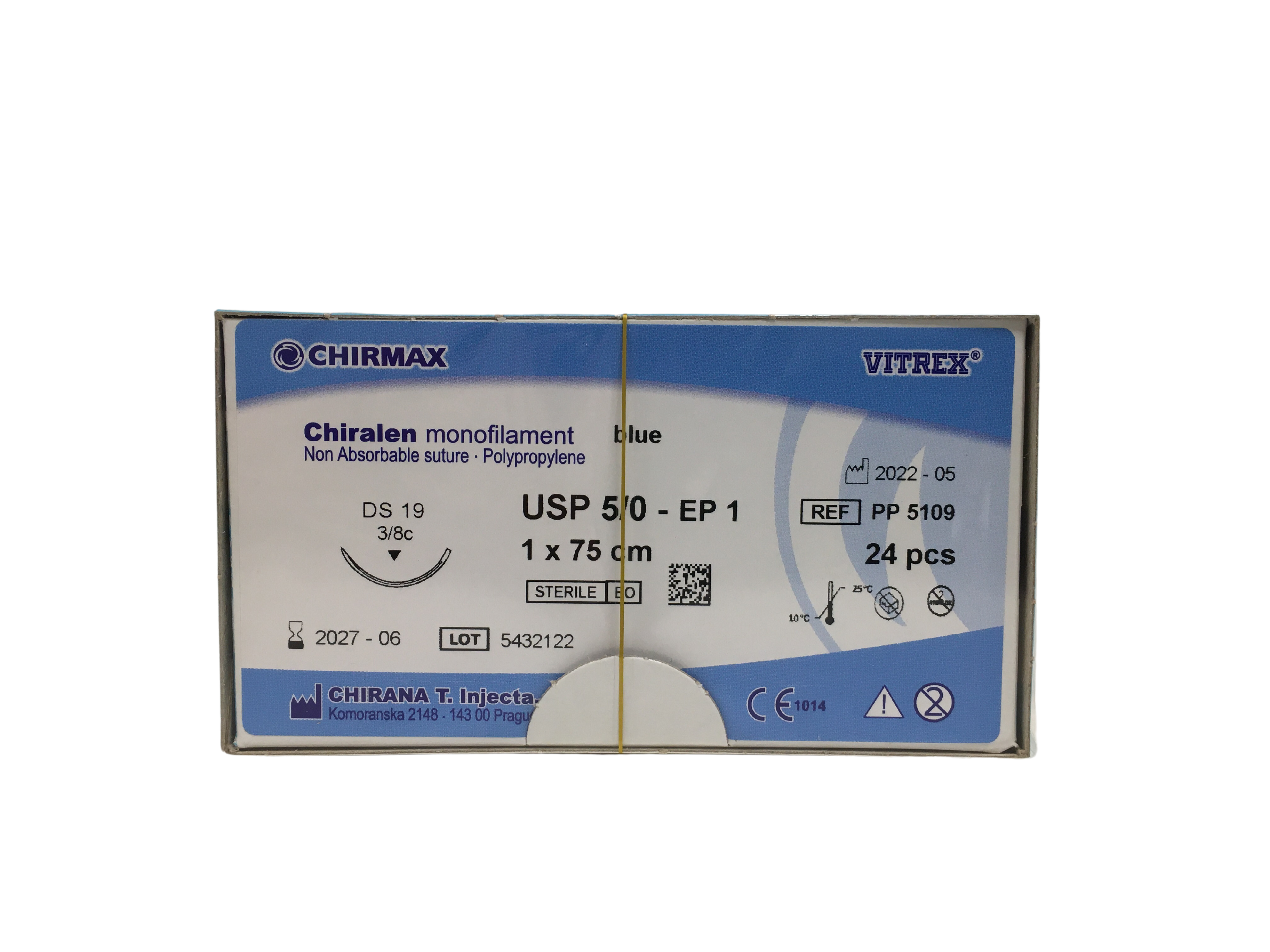 Chiralen sutur 5-0, DS 19 mm needle, 75 cm blue