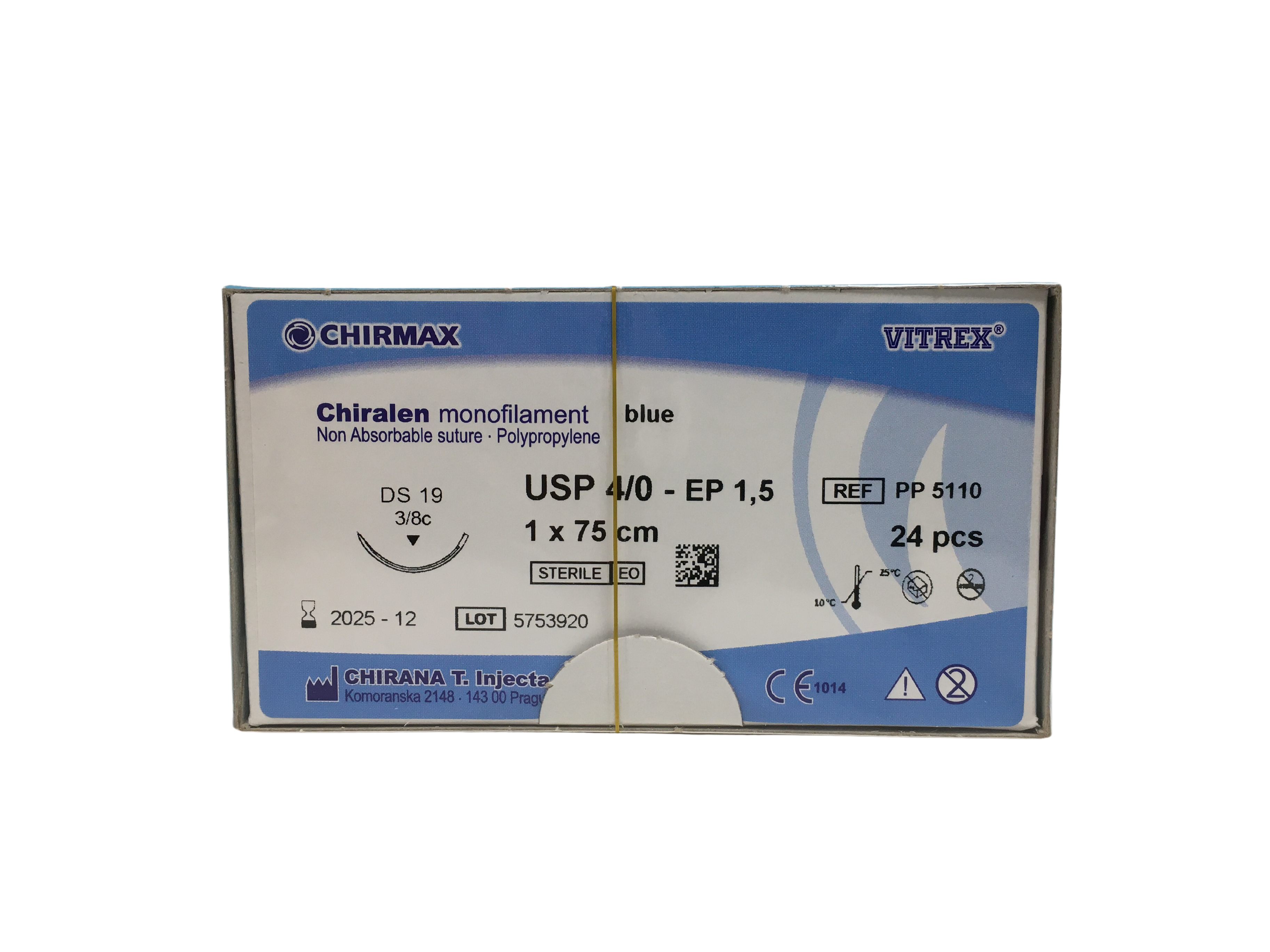 Chiralen sutur 4-0, DS 19 mm needle, 75 cm blue