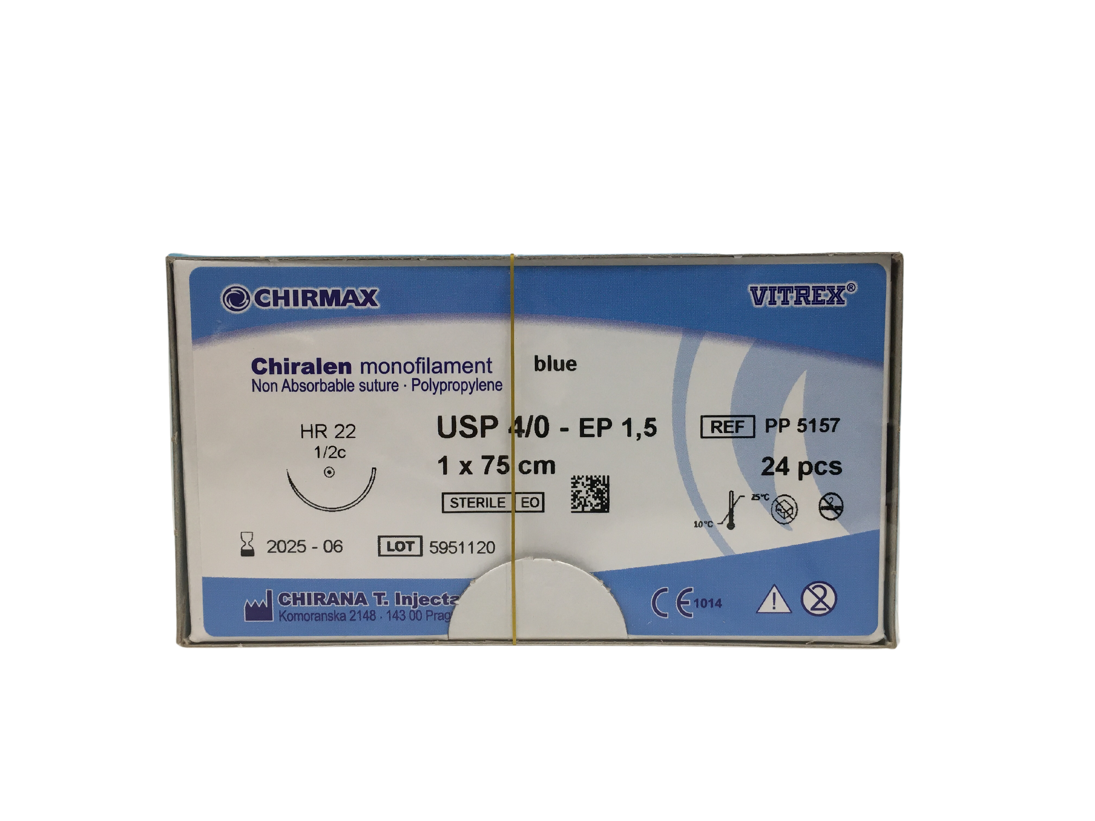 Chiralen suture 4-0, HR 22 mm needle, 75 cm blue