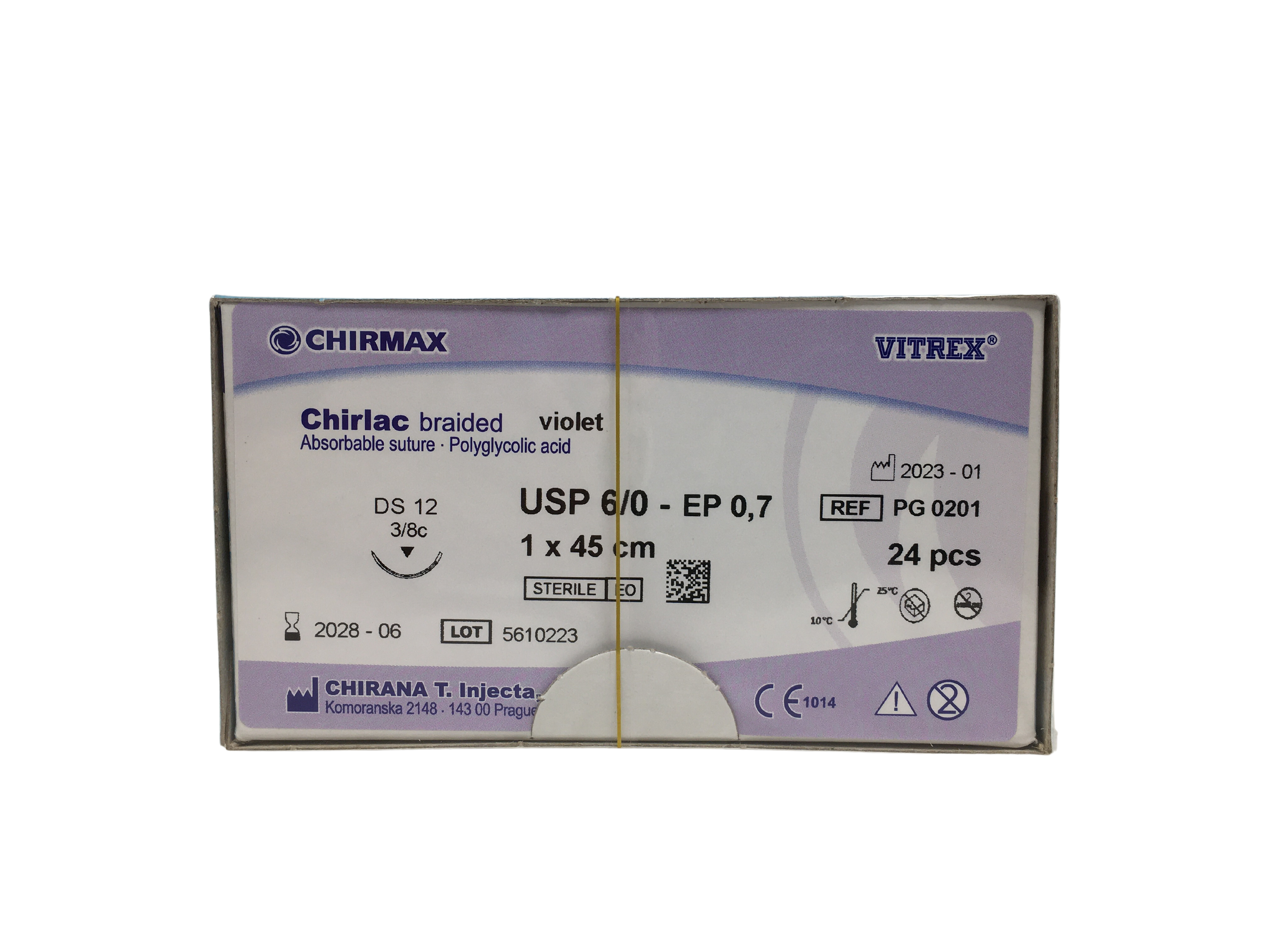 Chirlac suture 6-0, DS 12 mm needle, 45 cm violet