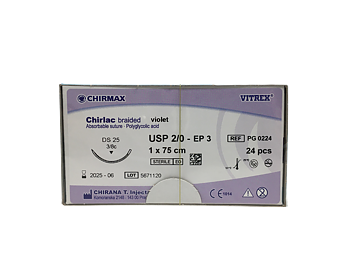 Chirlac suture 2-0, DS 25 mm needle, 75 cm violet