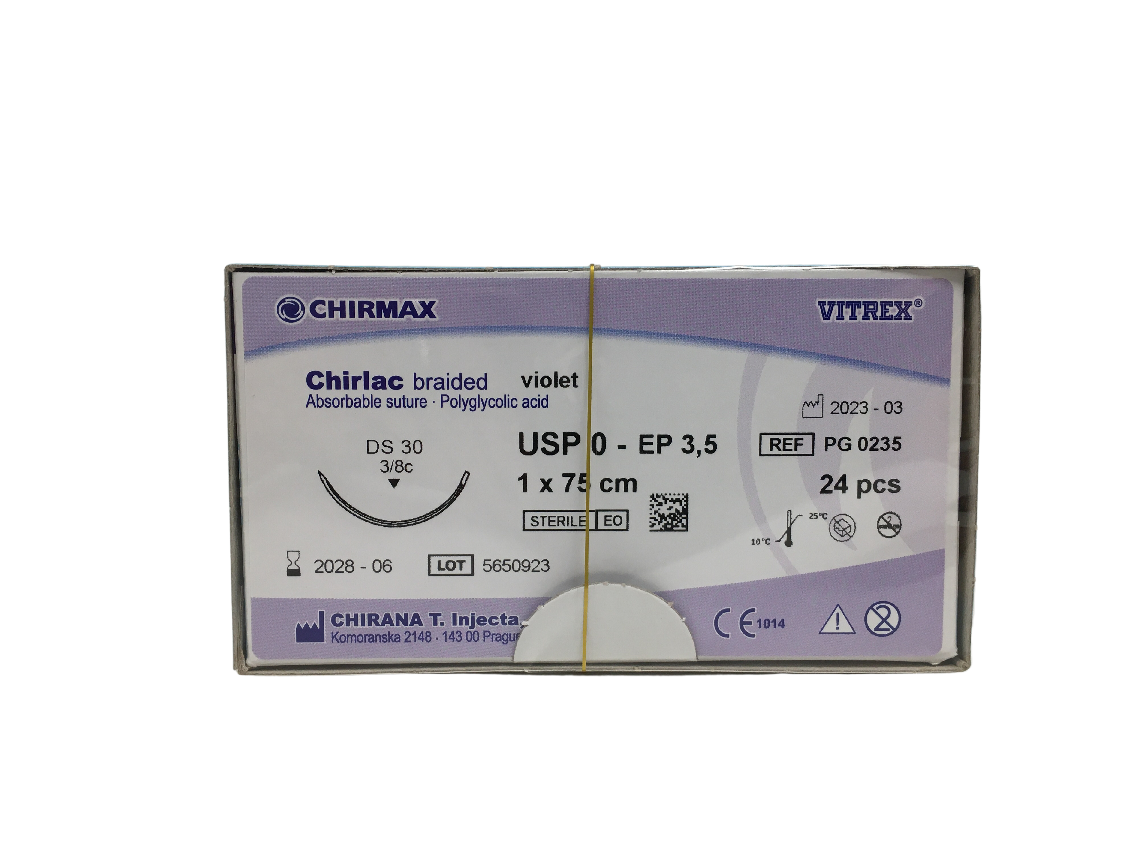 Chirlac suture 0, DS 30 mm needle, 75 cm violet