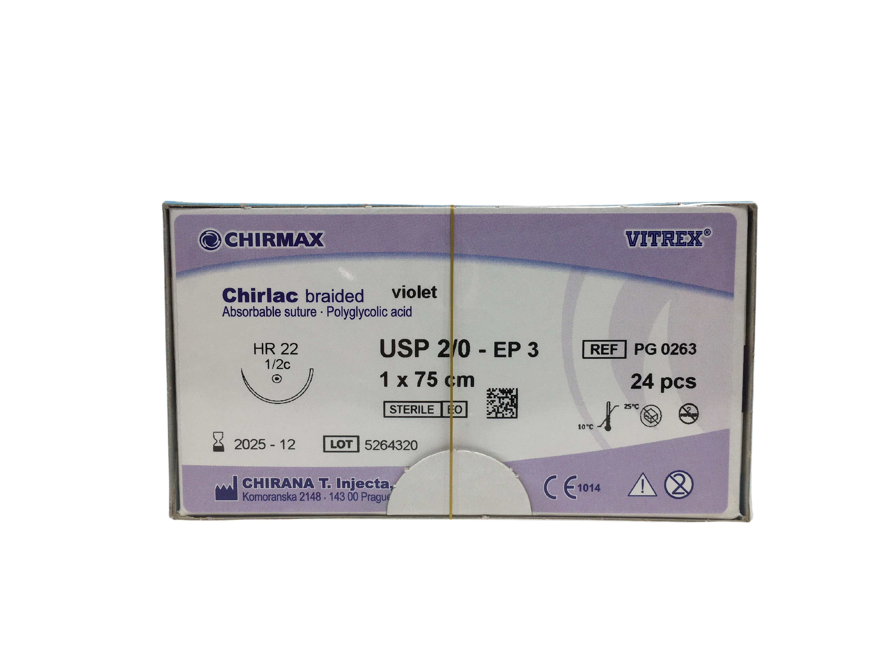 Chirlac suture 2-0, HR 22 mm needle, 45 cm violet